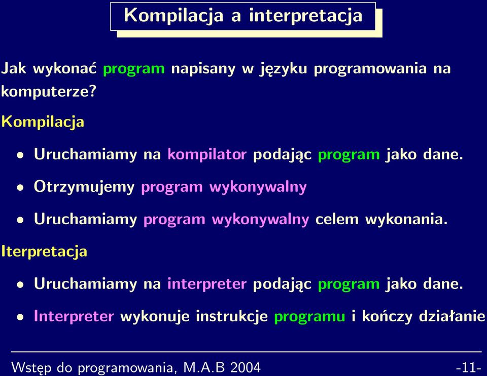 Otrzymujemy program wykonywalny Uruchamiamy program wykonywalny celem wykonania.