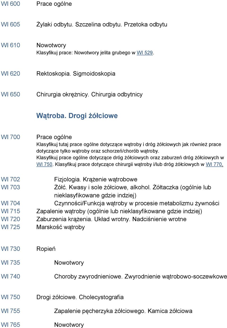 Drogi żółciowe WI 700 WI 702 WI 703 WI 704 WI 715 WI 720 WI 725 Klasyfikuj tutaj prace ogólne dotyczące wątroby i dróg żółciowych jak również prace dotyczące tylko wątroby oraz schorzeń/chorób