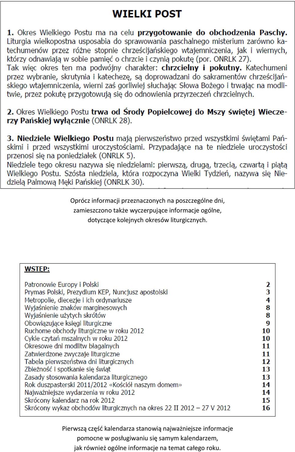 Pierwszą część kalendarza stanowią najważniejsze informacje pomocne w