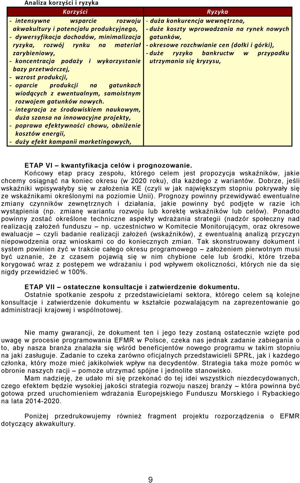 - integracja ze środowiskiem naukowym, duża szansa na innowacyjne projekty, - poprawa efektywności chowu, obniżenie kosztów energii, - duży efekt kampanii marketingowych, Ryzyka - duża konkurencja
