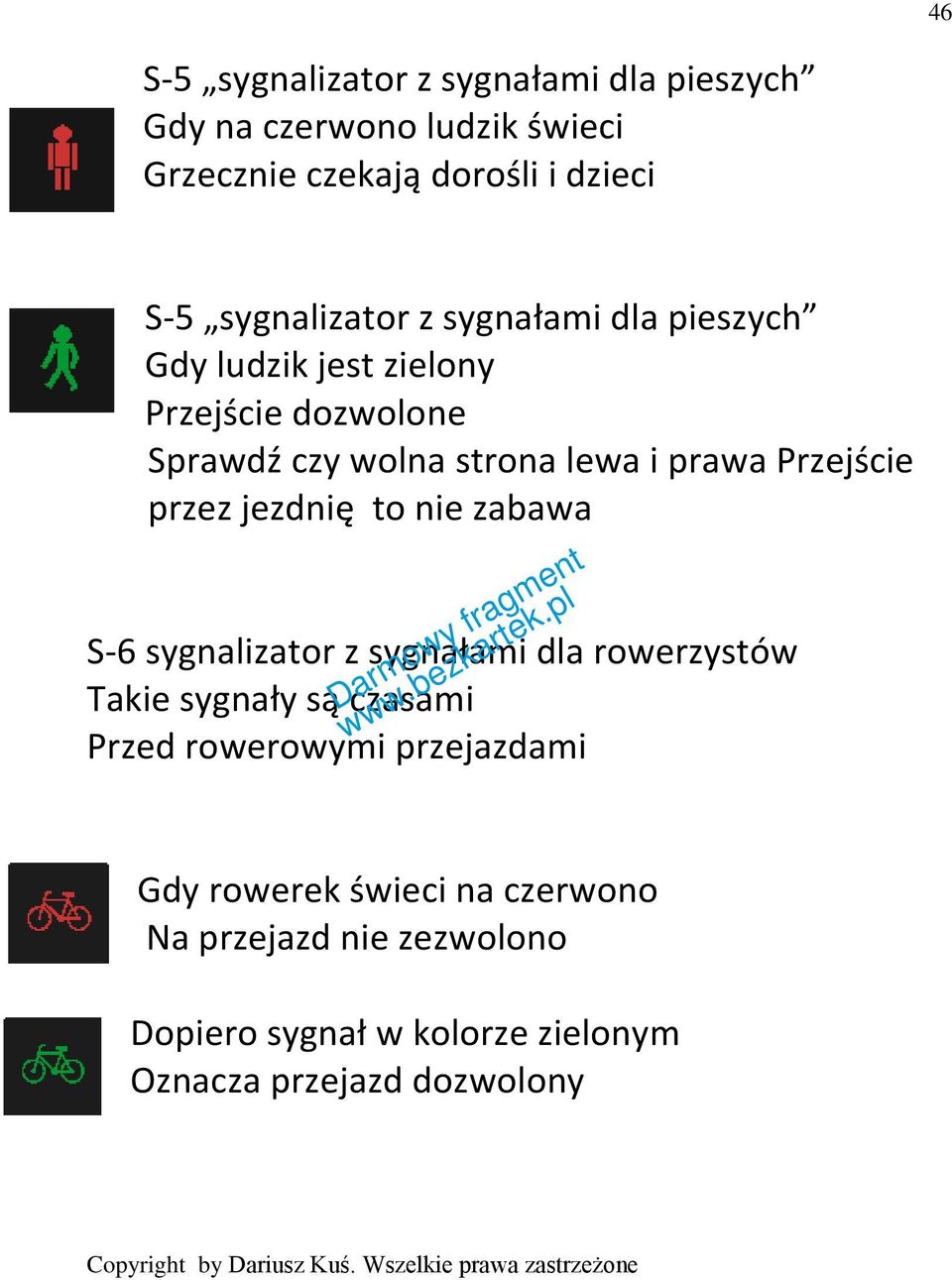 Przejście przez jezdnię to nie zabawa S-6 sygnalizator z sygnałami dla rowerzystów Takie sygnały są czasami Przed