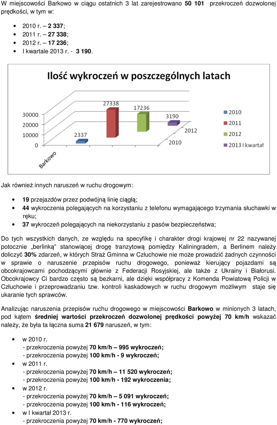 polegających na niekorzystaniu z pasów bezpieczeństwa; Do tych wszystkich danych, ze względu na specyfikę i charakter drogi krajowej nr 22 nazywanej potocznie berlinką stanowiącej drogę tranzytową