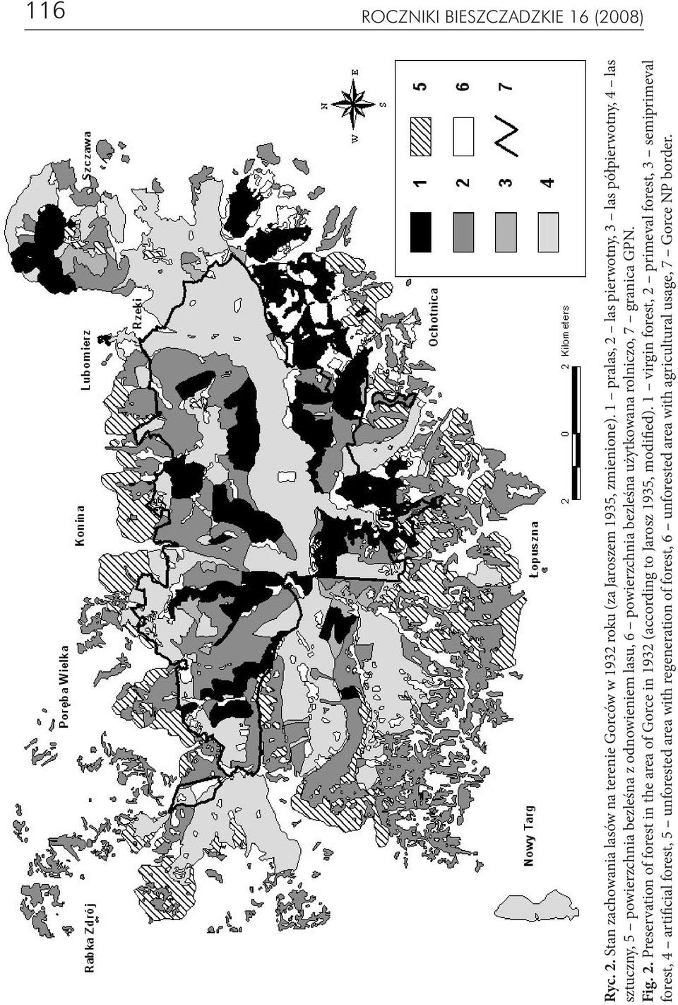 rolniczo, 7 granica GPN. Fig. 2. Preservation of forest in the area of Gorce in 1932 (according to Jarosz 1935, modified).