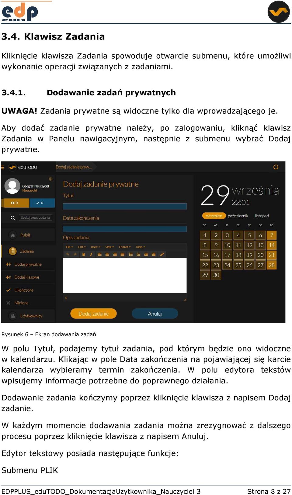 Rysunek 6 Ekran dodawania zadań W polu Tytuł, podajemy tytuł zadania, pod którym będzie ono widoczne w kalendarzu.