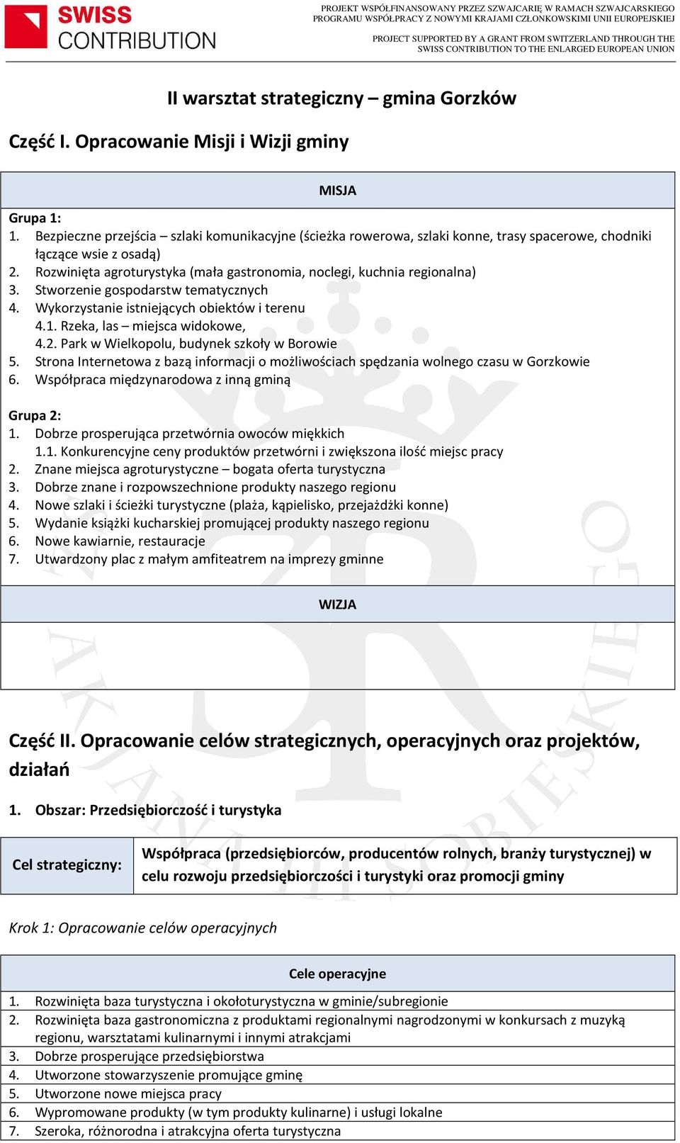 Rozwinięta agroturystyka (mała gastronomia, noclegi, kuchnia regionalna) 3. Stworzenie gospodarstw tematycznych 4. Wykorzystanie istniejących obiektów i terenu 4.1. Rzeka, las miejsca widokowe, 4.2.