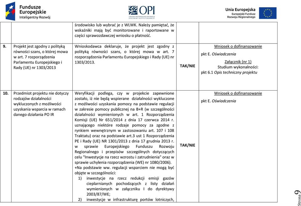 7 rozporządzenia Parlamentu Europejskiego i Rady (UE) nr 1303/2013 Wnioskodawca deklaruje, że projekt jest zgodny z polityką równości szans, o której mowa w art.