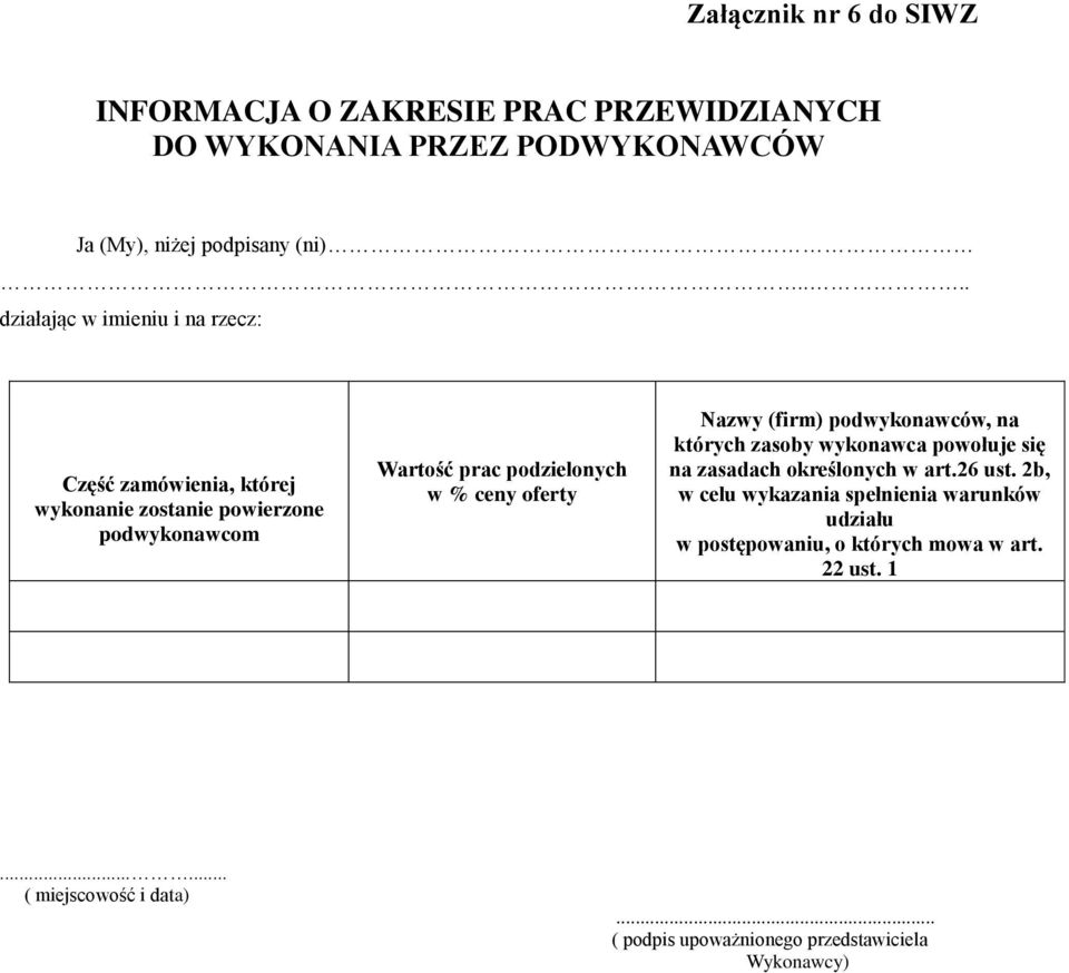 oferty Nazwy (firm) podwykonawców, na których zasoby wykonawca powołuje się na zasadach określonych w art.26 ust.