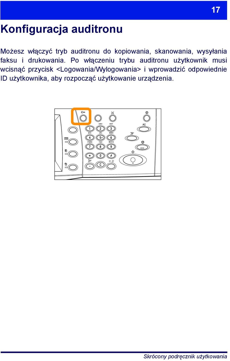 Po włączeniu trybu auditronu użytkownik musi wcisnąć przycisk