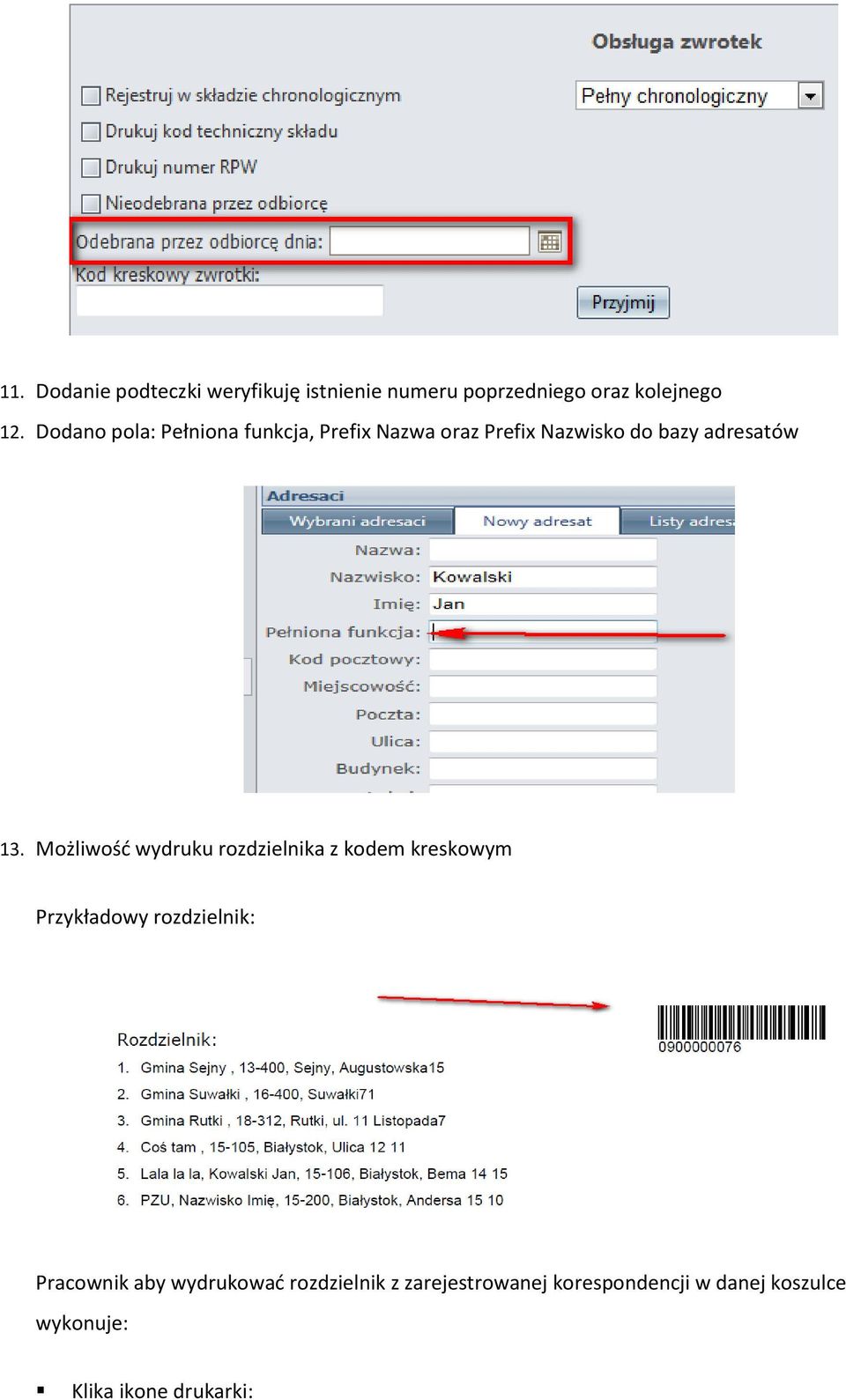 Możliwość wydruku rozdzielnika z kodem kreskowym Przykładowy rozdzielnik: Pracownik aby