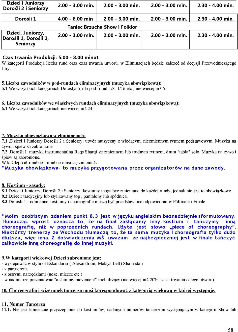 00 minut W kategorii Produkcja liczba rund oraz czas trwania utworu, w Eliminacjach będzie zależeć od decyzji Przewodniczącego Jury. 5.