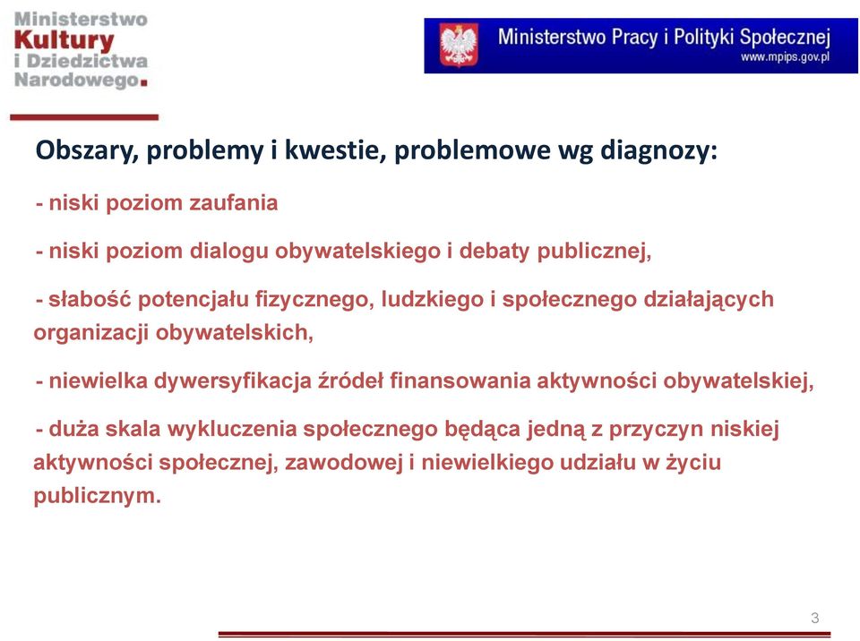 organizacji obywatelskich, - niewielka dywersyfikacja źródeł finansowania aktywności obywatelskiej, - duża skala