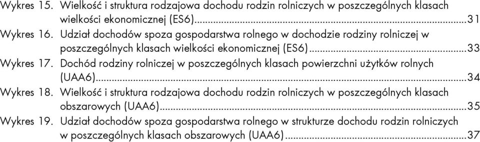 Dochód rodziny rolniczej w poszczególnych klasach powierzchni uŝytków rolnych (UAA6)...34 Wykres 18.