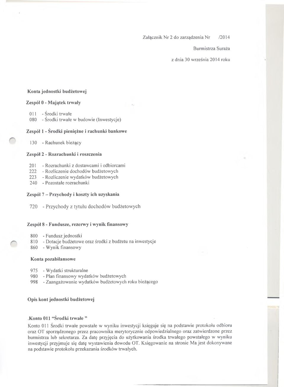 budżetowych 223 - Rozliczenie wydatków budżetowych 240 - Pozostałe rozrachunki Zespół 7 - Przychody i koszty ich uzyskania 720 - Przychody z tytułu dochodów budżetowych Zespół 8 - Fundusze, rezerwy i