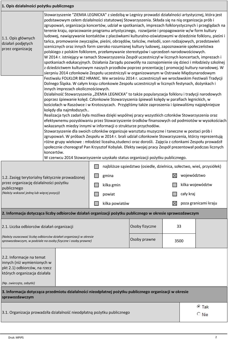 Składa się na nią organizacja prób i zgrupowań, organizacja koncertów, udział w spotkaniach, imprezach folklorystycznych i przeglądach na terenie kraju, opracowanie programu artystycznego, rozwijanie