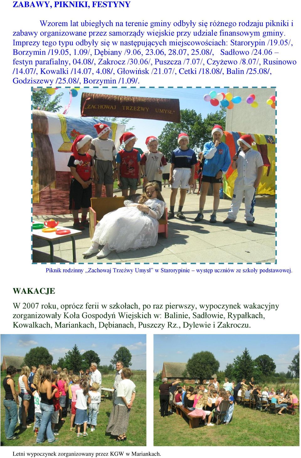 06/, Puszcza /7.07/, Czyżewo /8.07/, Rusinowo /14.07/, Kowalki /14.07, 4.08/, Głowińsk /21.07/, Cetki /18.08/, Balin /25.08/, Godziszewy /25.08/, Borzymin /1.09/.