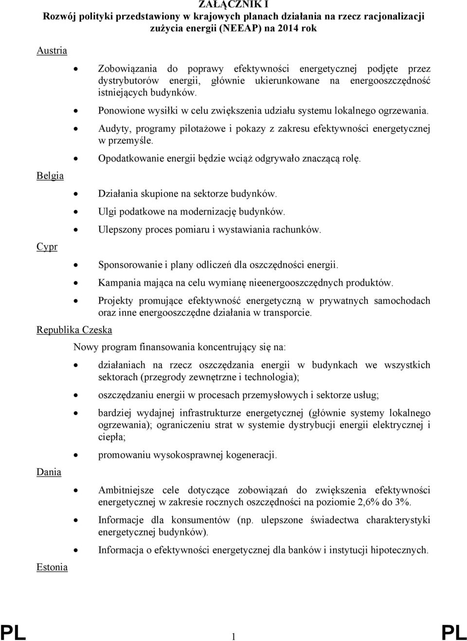 Audyty, programy pilotażowe i pokazy z zakresu efektywności energetycznej w przemyśle. Opodatkowanie energii będzie wciąż odgrywało znaczącą rolę. Belgia Działania skupione na sektorze budynków.