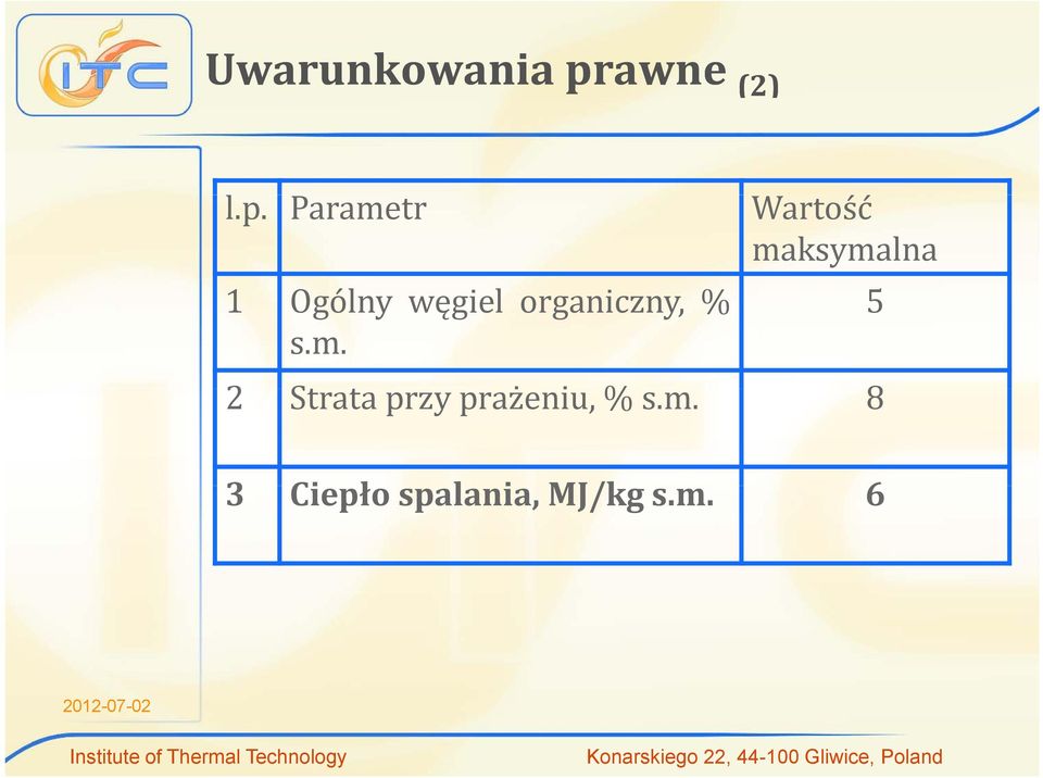 Parametr Wartość maksymalna 1 Ogólny