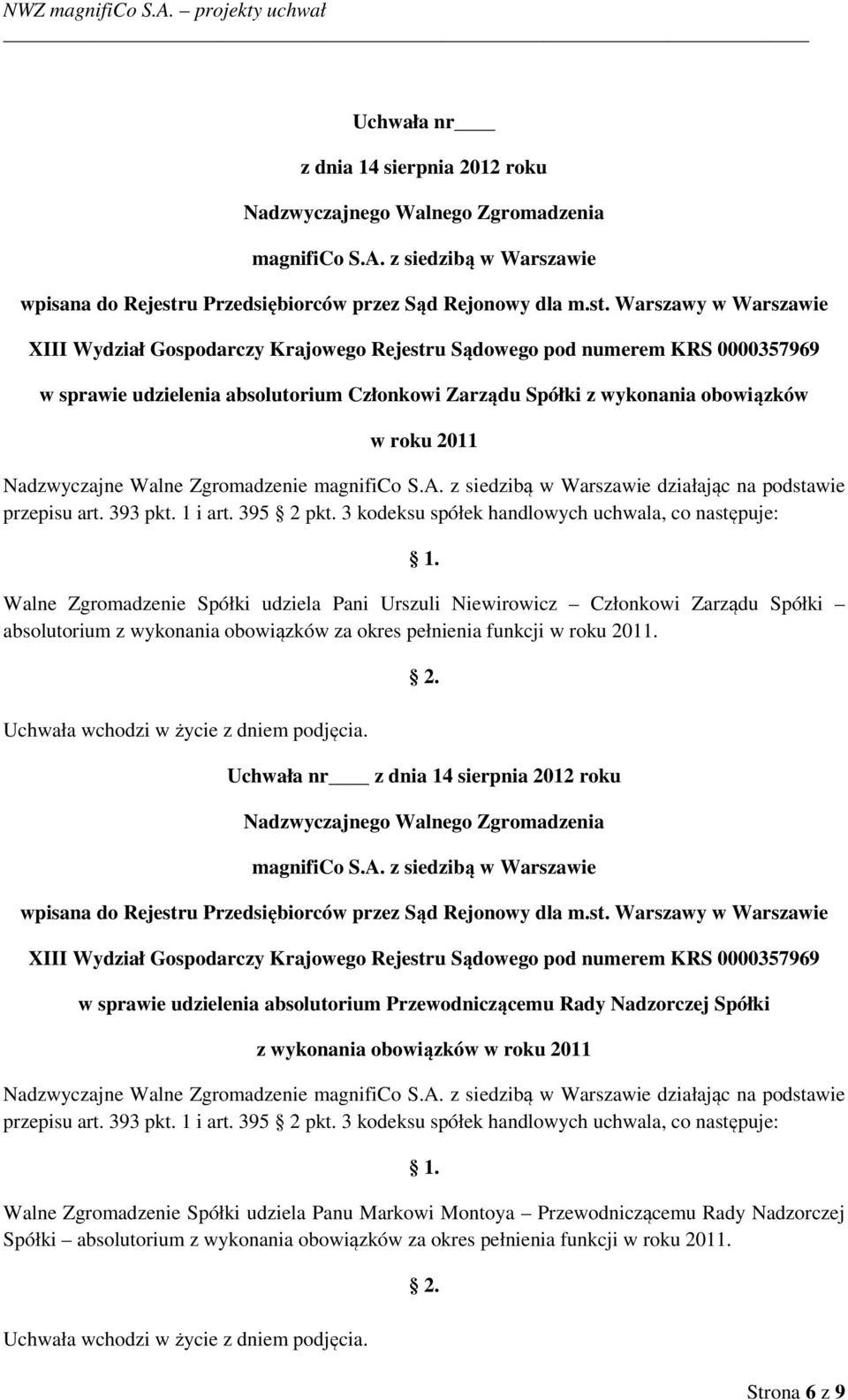 w sprawie udzielenia absolutorium Przewodniczącemu Rady Nadzorczej Spółki z wykonania obowiązków Nadzwyczajne Walne Zgromadzenie działając na podstawie