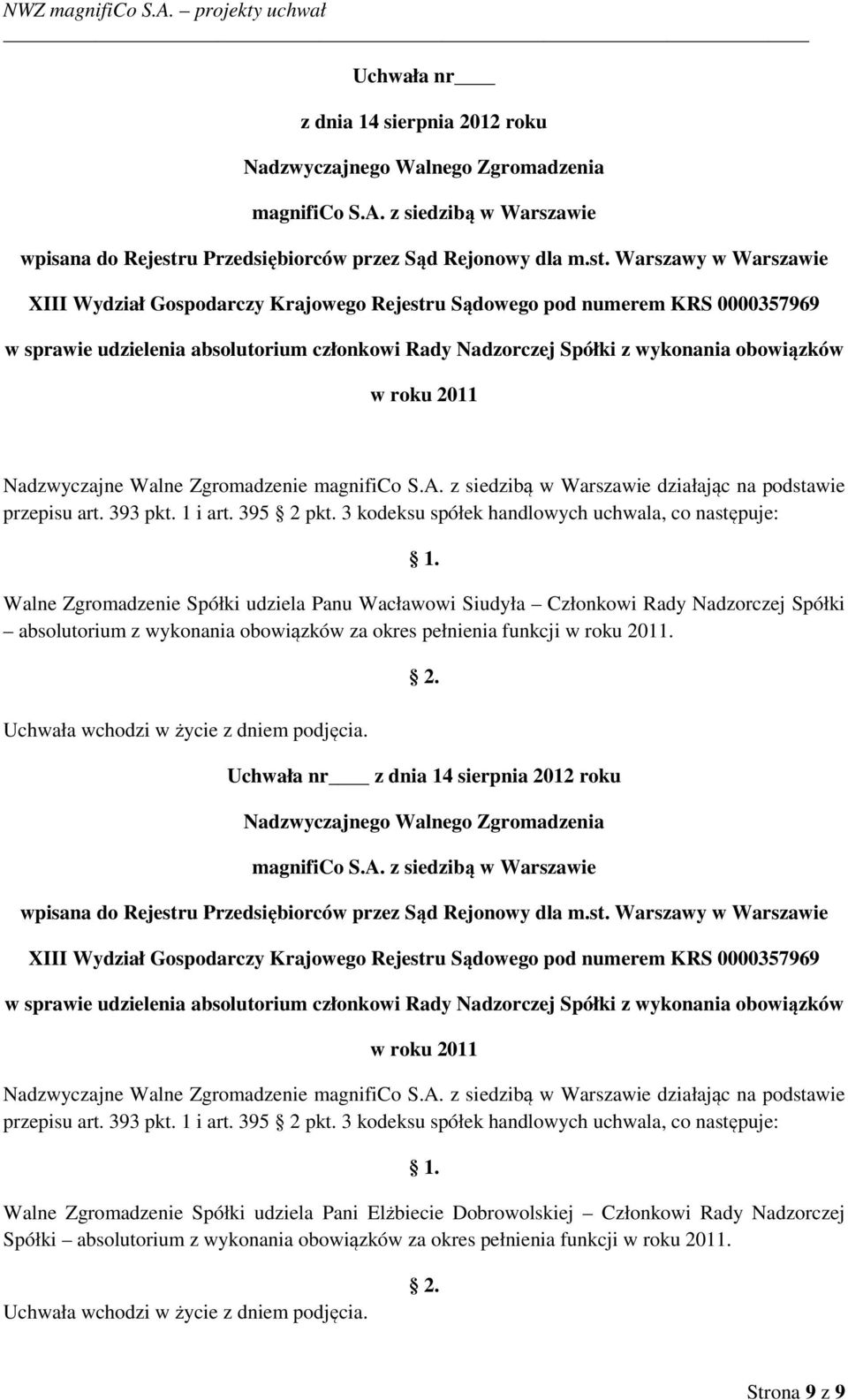 Nadzwyczajne Walne Zgromadzenie działając na podstawie Walne Zgromadzenie Spółki udziela Pani Elżbiecie