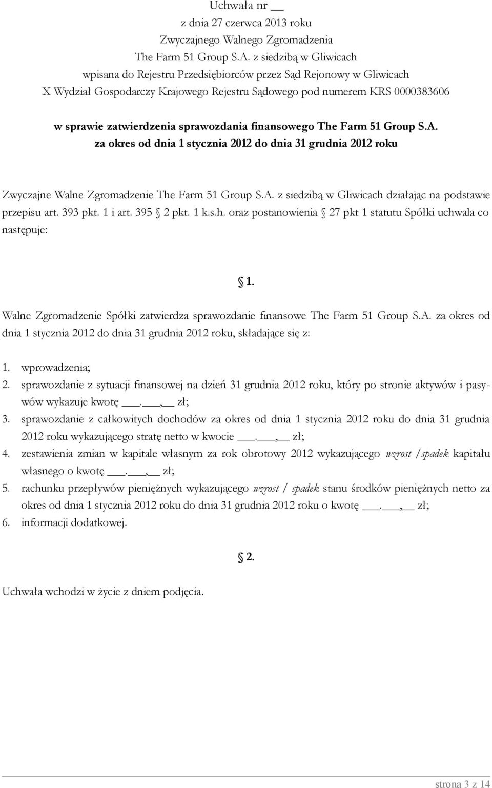 za okres od dnia 1 stycznia 2012 do dnia 31 grudnia 2012 roku, składające się z: 1. wprowadzenia; 2.