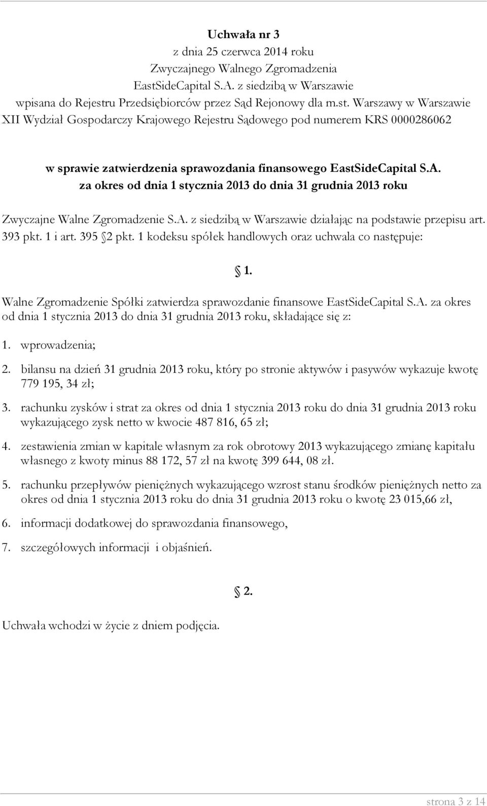 za okres od dnia 1 stycznia 2013 do dnia 31 grudnia 2013 roku, składające się z: 1. wprowadzenia; 2.