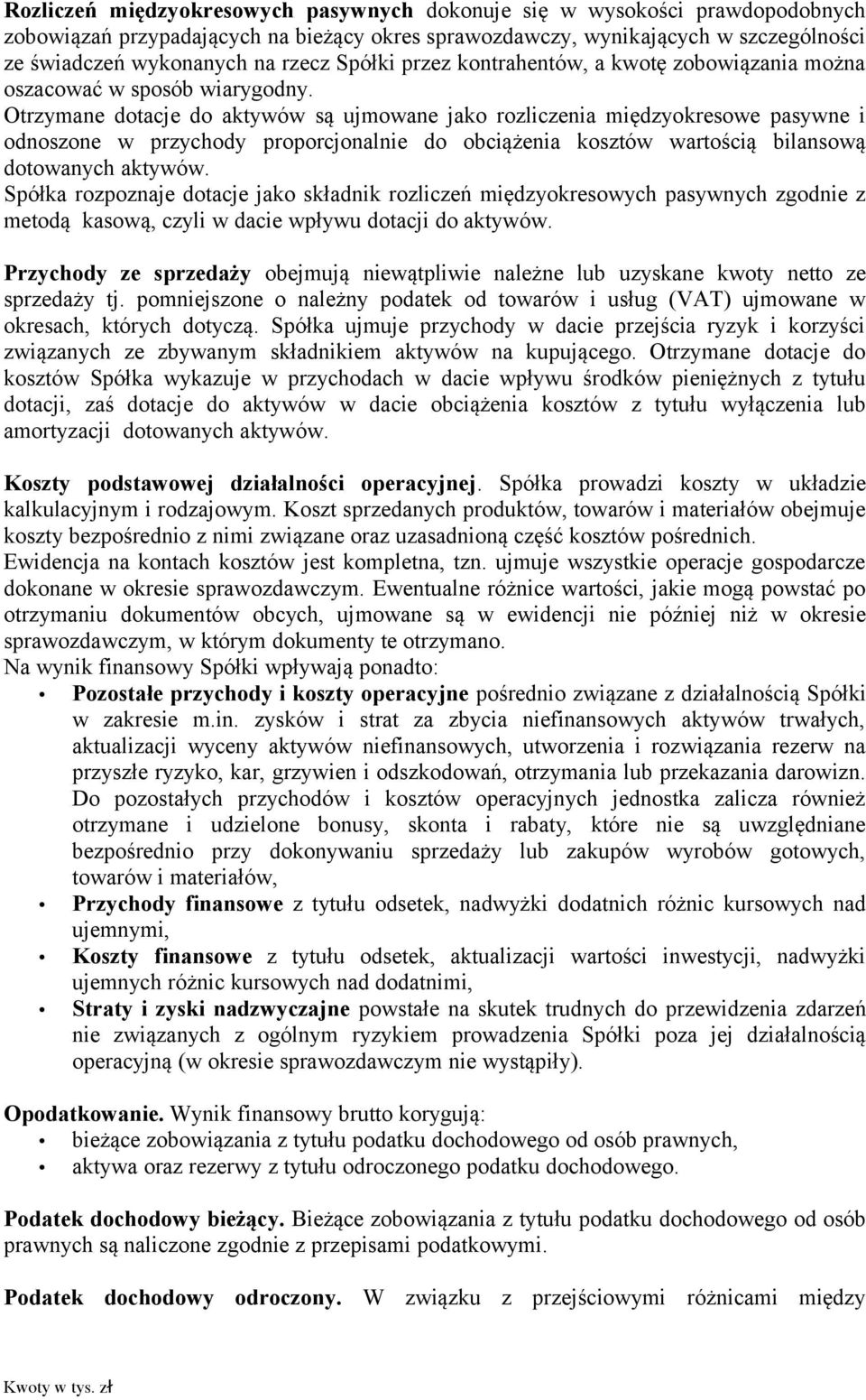Otrzymane dotacje do aktywów są ujmowane jako rozliczenia międzyokresowe pasywne i odnoszone w przychody proporcjonalnie do obciążenia kosztów wartością bilansową dotowanych aktywów.
