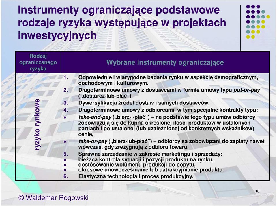 Długoterminowe umowy z odbiorcami, w tym specjalne kontrakty typu: take-and-pay ( bierz-i-płać ) na podstawie tego typu umów odbiorcy zobowiązują się do kupna określonej ilości produktów w ustalonych