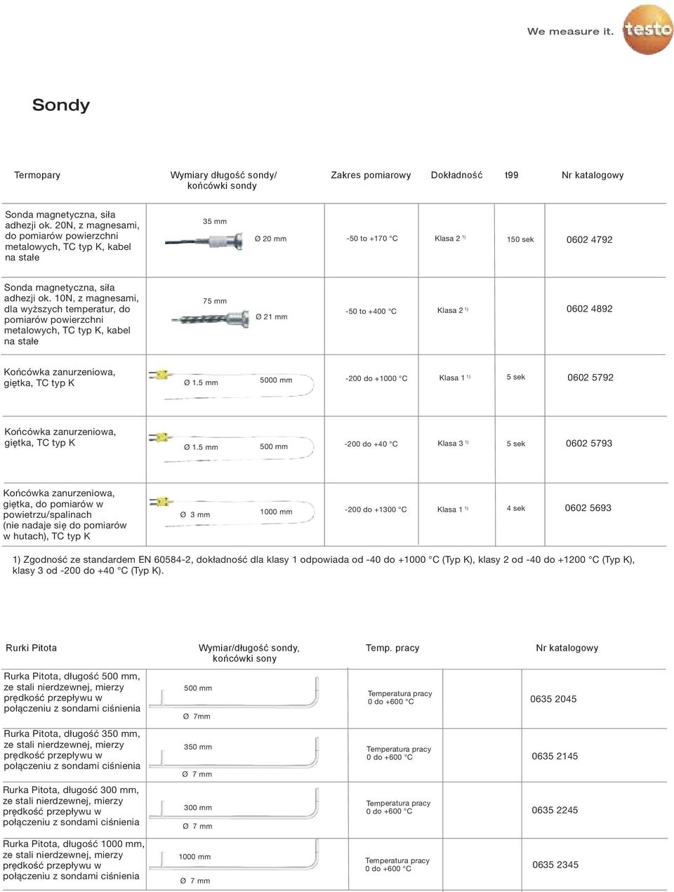 10N, z magnesami, dla wyższych temperatur, do pomiarów powierzchni metalowych, TC typ K, kabel na stałe 75 mm Ø 21 mm -50 to +400 C 0602 4892 Końcówka zanurzeniowa, giętka, TC typ K Ø 1.