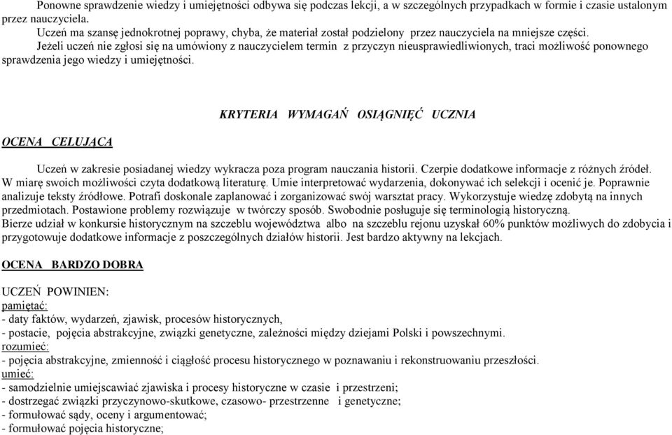 Jeżeli uczeń nie zgłosi się na umówiony z nauczycielem termin z przyczyn nieusprawiedliwionych, traci możliwość ponownego sprawdzenia jego wiedzy i umiejętności.