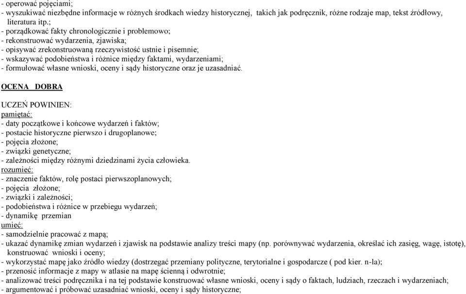 faktami, wydarzeniami; - formułować własne, oceny i sądy historyczne oraz je uzasadniać.