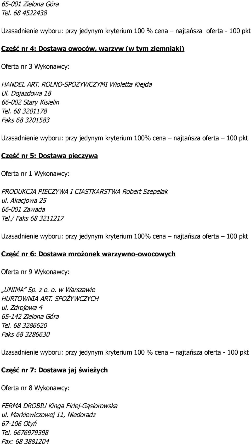 ROLNO-SPOŻYWCZYMI Wioletta Kiejda Ul. Dojazdowa 18 66-002 Stary Kisielin Tel.