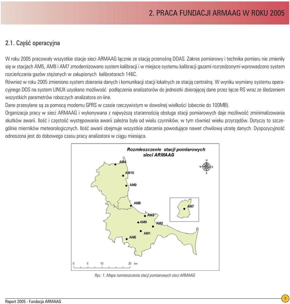 gazów stężonych w zakupionych kalibratorach 146C. Również w roku 2005 zmieniono system zbierania danych i komunikacji stacji lokalnych ze stacją centralną.