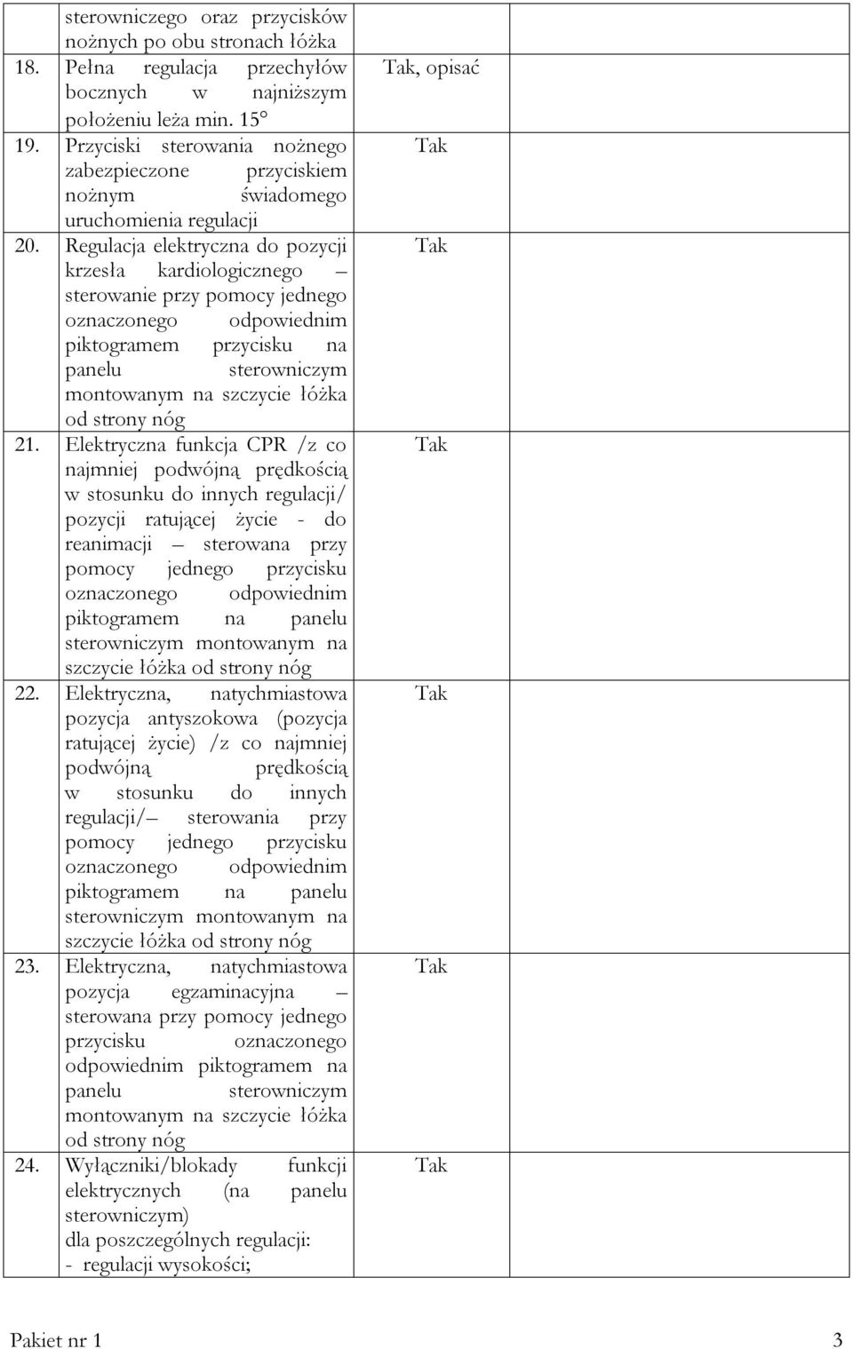 Regulacja elektryczna do pozycji krzesła kardiologicznego sterowanie przy pomocy jednego oznaczonego odpowiednim piktogramem przycisku na panelu sterowniczym montowanym na szczycie łóżka od strony