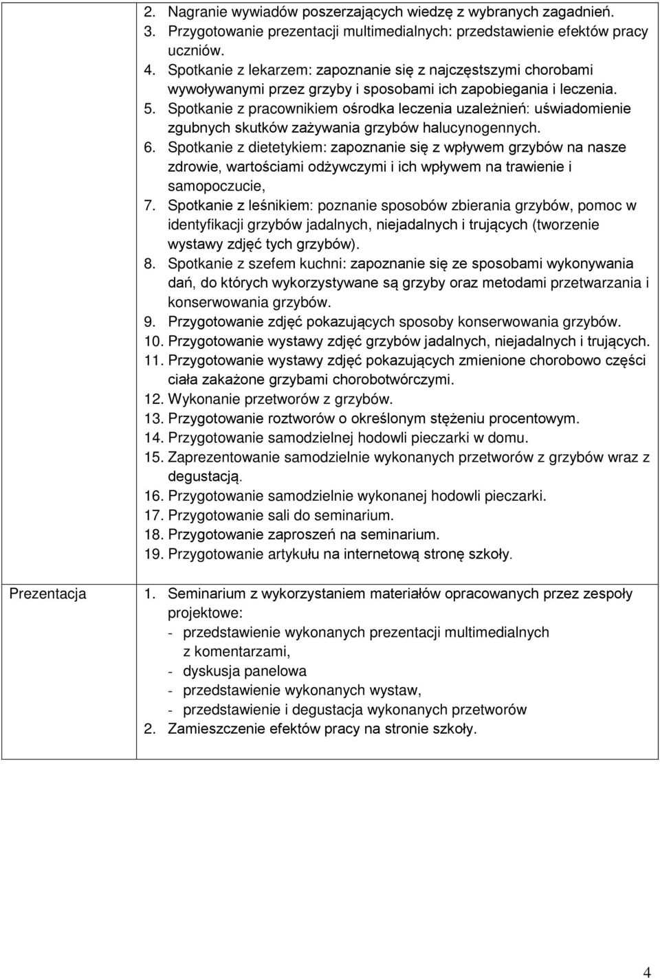 Spotkanie z pracownikiem ośrodka leczenia uzależnień: uświadomienie zgubnych skutków zażywania grzybów halucynogennych. 6.