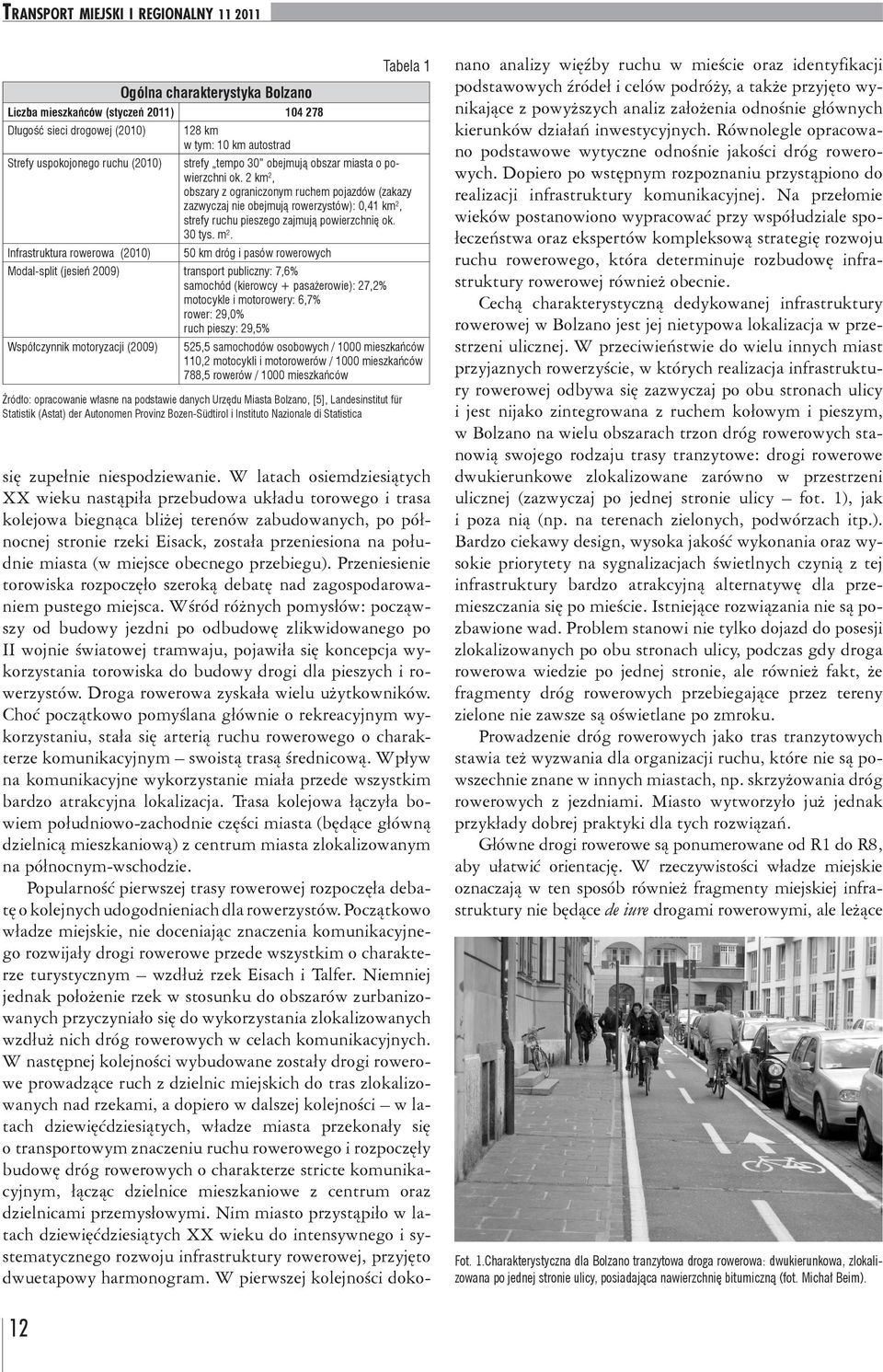 Infrastruktura rowerowa (2010) 50 km dróg i pasów rowerowych Modal-split (jesień 2009) transport publiczny: 7,6% samochód (kierowcy + pasażerowie): 27,2% motocykle i motorowery: 6,7% rower: 29,0%