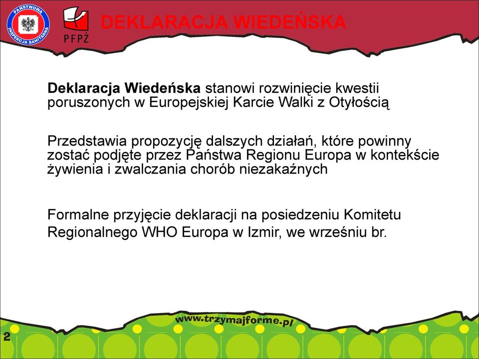 które powinny zostać podjęte przez Państwa Regionu Europa w kontekście żywienia i zwalczania chorób