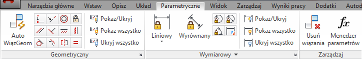 Zarządzanie więzami Stosowanie więzów wymaga użycia odpowiednich poleceń do ich wprowadzenia, wyświetlenia i modyfikacji.