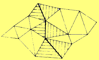 dla dziedziny trójkątnej Różne trójkątne porcje powierzchni Béziera można łączyć. Dla ciągłości sklejenia wystarcza pokrywanie się odpowiednich brzegowych punktów kontrolnych.
