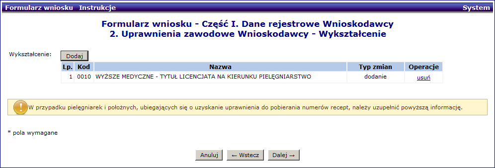 Rys. 1.15 Przykładowe okno Formularz wniosku - Część I. Dane rejestrowe Wnioskodawcy.