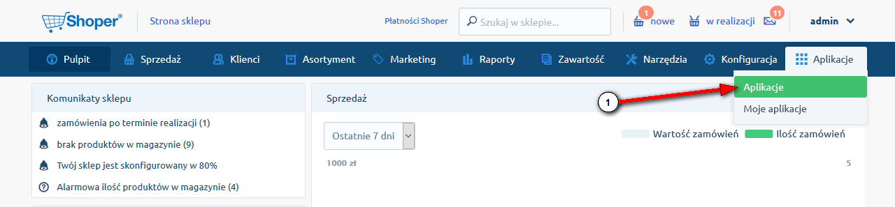 Instalacja aplikacji Zaloguj się do panelu administracyjnego swojego sklepu Shoper.