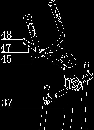KROK 5 Umieść uchwyt (45) w kolumnie przedniej, jak na obrazku, dokręć przy pomocy podkładek Ø8 (47) i śrub M8x25mm (48).