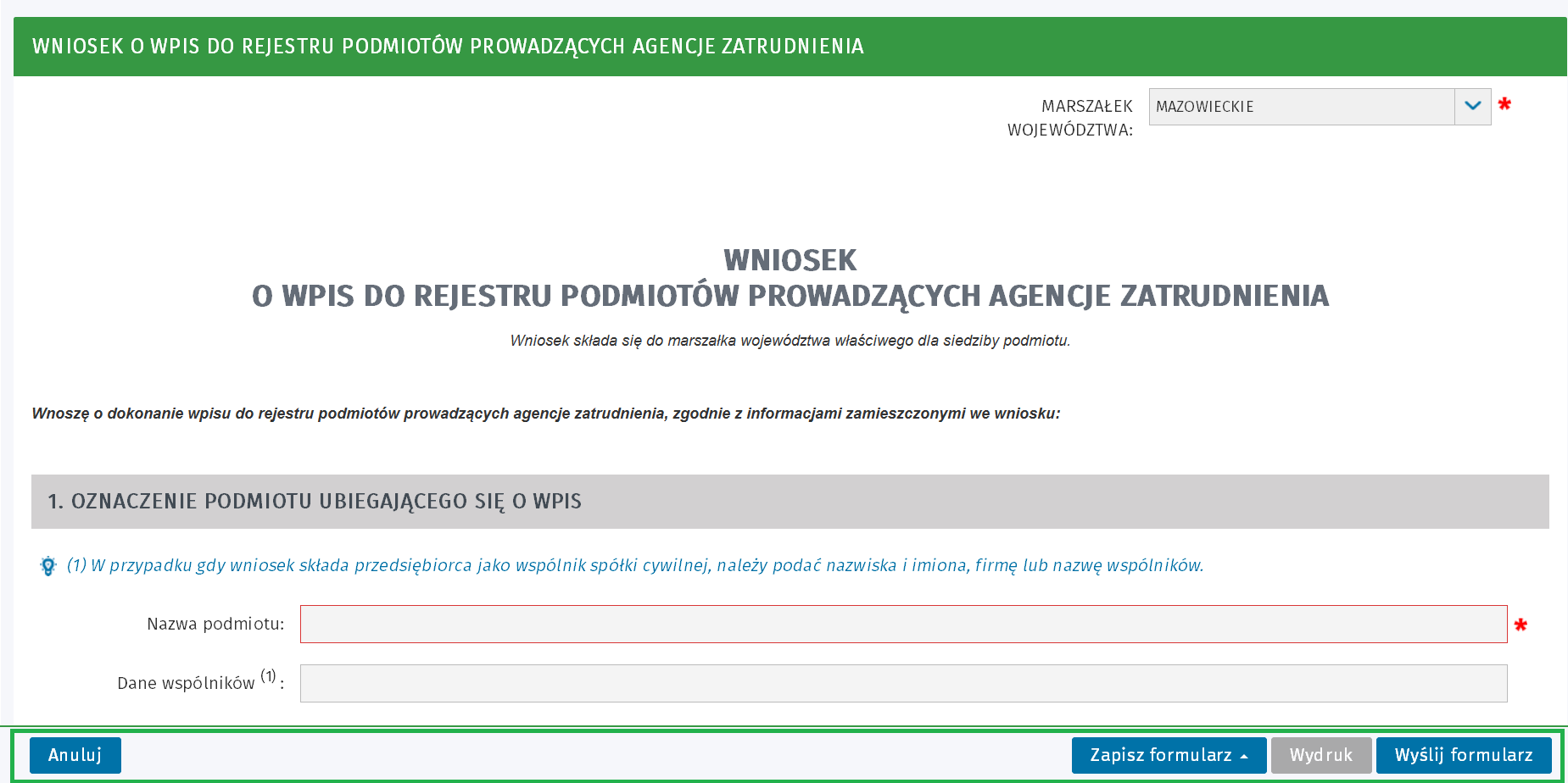 Uwaga: przekazanie danych za pośrednictwem formularza KRAZ-IDZ nie jest równoznaczne ze złożeniem informacji o działalności agencji zatrudnienia do urzędu.