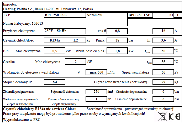 9.3 Tabliczka znamionowa H e a t i n g P o l s k a