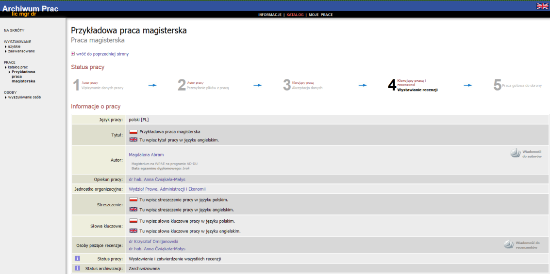 Rysunek 11 Wyświetli się strona ze szczegółami pracy.