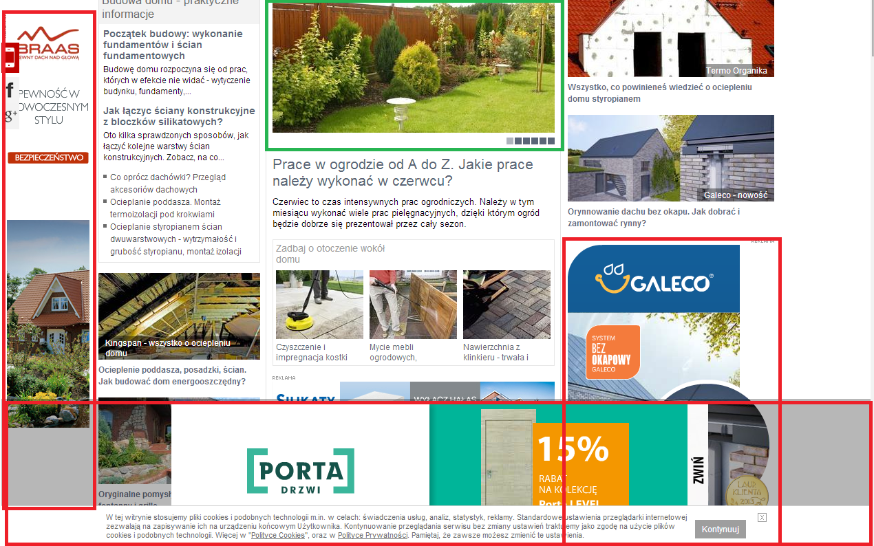 - Reklamy poruszają się podczas przewijania strony i są animowane tak samo jak treść strony CZERWONY - reklamy, ZIELONY - najnowsze artykuły 7.