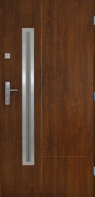 9 Drzwi zewnętrzne Zefir kolor: złoty dąb; wymiar montażowy: 860x00x0 mm i 960x0x0 mm; wyposażenie: skrzydło, ościeżnica, klamka, wizjer, komplet zamków i wkładek, próg stalowy nierdzewny;