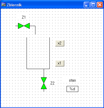 4. Prosta wizualizacja Ikona Visualization (na dole) > eksplorator Visualizations, menu Add Object > Name Zbiornik Docelowy obraz Elementy Zawory: Polygon, Variables Change color, MAIN.