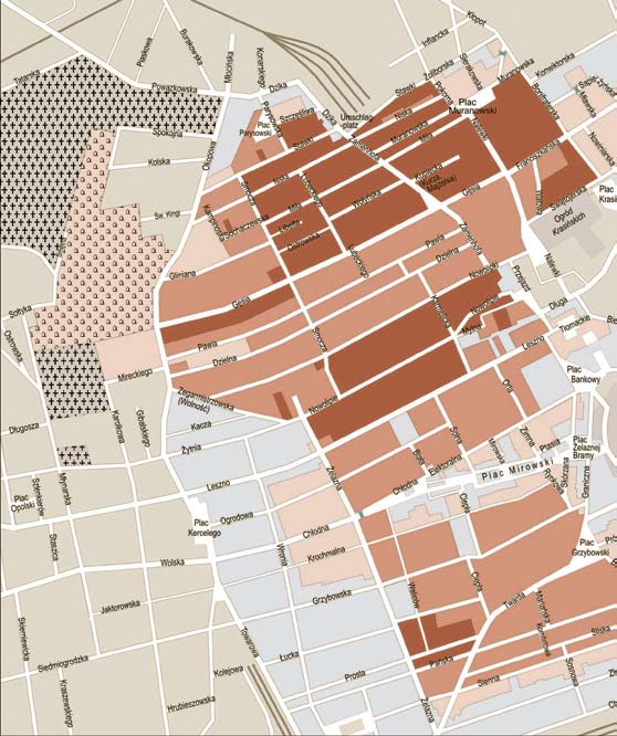 Warsaw Ghetto EXPLANATION OF SYMBOLS The area known as the Jewish residential area prior to the closing off of the ghetto The area of the ghetto following its closing off on October 15, 1940 The