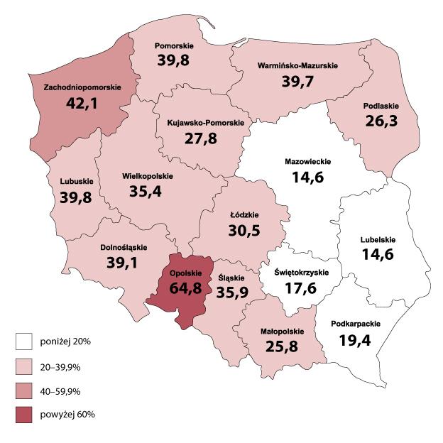 Oferty w Infobase PAIiIZ Odsetek gmin posiadających ofertę inwestycyjną w bazie PAIiIZ.