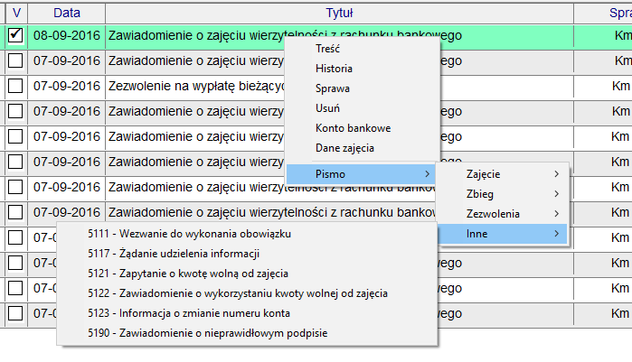 o 5126 - Wezwanie do przekazania sprawy Zezwolenia o 5113 - Zezwolenie na wypłatę bieżących alimentów lub rent o 5114 - Uchylenie zezwolenia na wypłatę bieżących alimentów i rent o 5115 - Zezwolenie